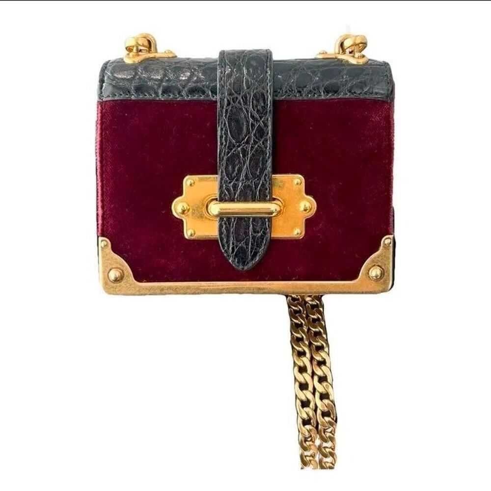 Prada Cahier micro shoulder bag in burgundy